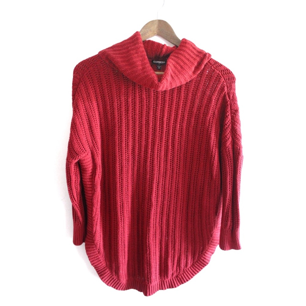 Express Knitted Red Cowl Turtleneck Sweater Preowned XS